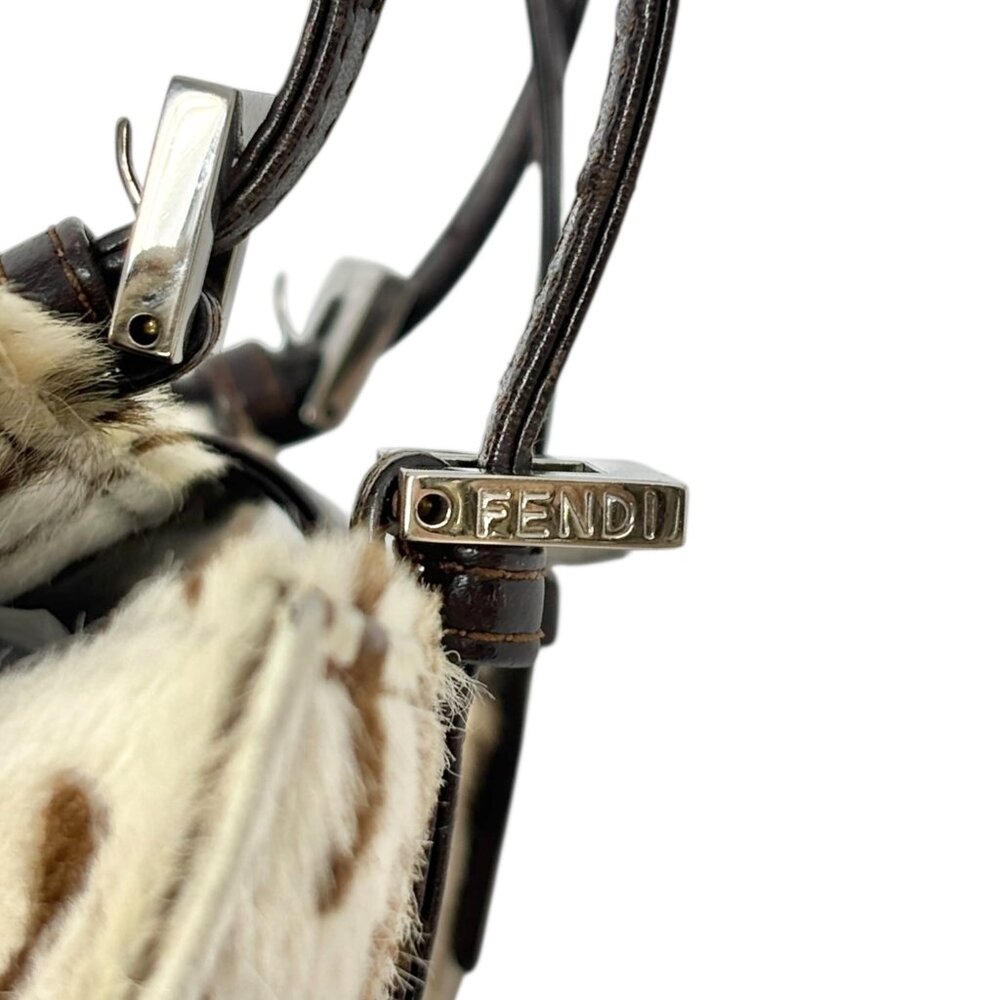 FENDI Vintage FF Logo Leopard Mamma Baguette Shoulder Bag Cream Brown [105532] - Picture 11 of 16